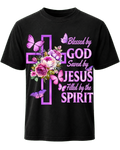 Blessed By God Saved By Jesus Purple Floral Cross Christian Jesus God Christian T Shirt