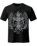 Gothic Angel Wings Cross Graphic Men's Unisex Streetwear T-Shirt