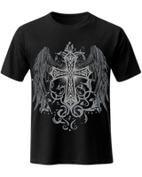 Gothic Angel Wings Cross Graphic Men's Unisex Streetwear T-Shirt