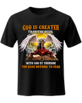 GOD IS GREATER THAN THE DEVIL WITH GOD BY YOURSIDE YOU HAVE NOTHING TO FEAR V-Neck T-Shirt