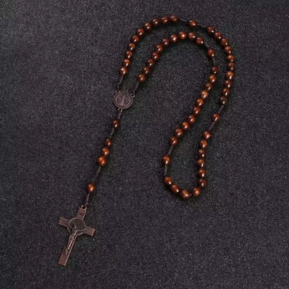 Christ Jesus Wooden Beads 8mm Rosary Bead Cross Car Pendant Woven Rope Chain Necklace Religious Orthodox Praying Jewelry