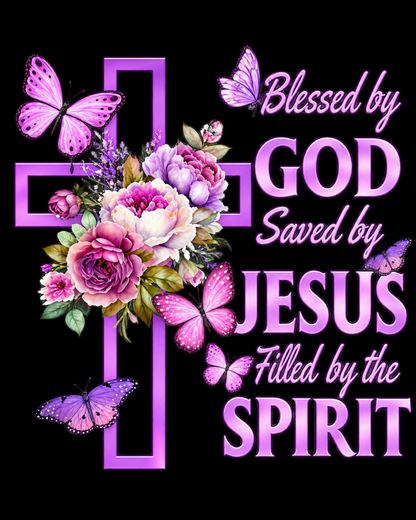 Blessed By God Saved By Jesus Purple Floral Cross Christian Jesus God Christian T Shirt