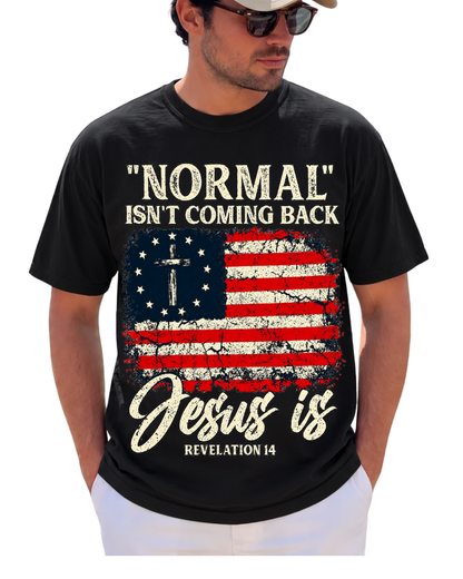 Normal Isnt Coming Back Jesus Is Christian American Flag Jesus God Christian T Shirt