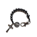 QIGO Hematite Beads Pocket Car Rosary Cross Saint Benedict Bracelets Religious Jewelry