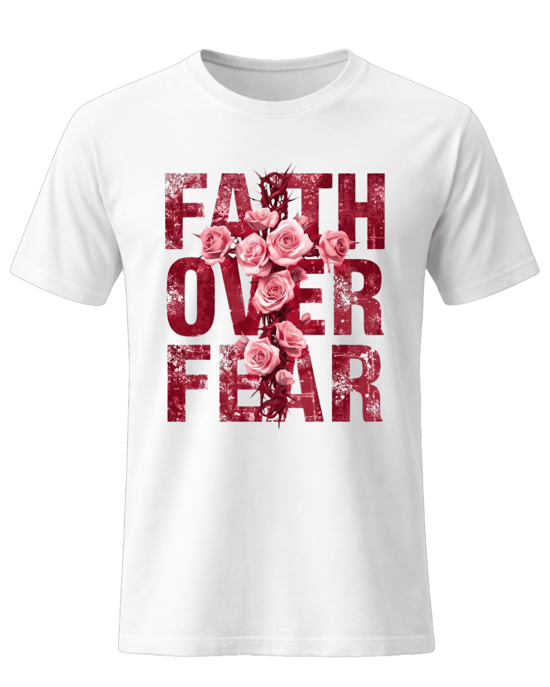 Christian Faith Over Fear Floral Cross Unisex Graphic T-Shirt