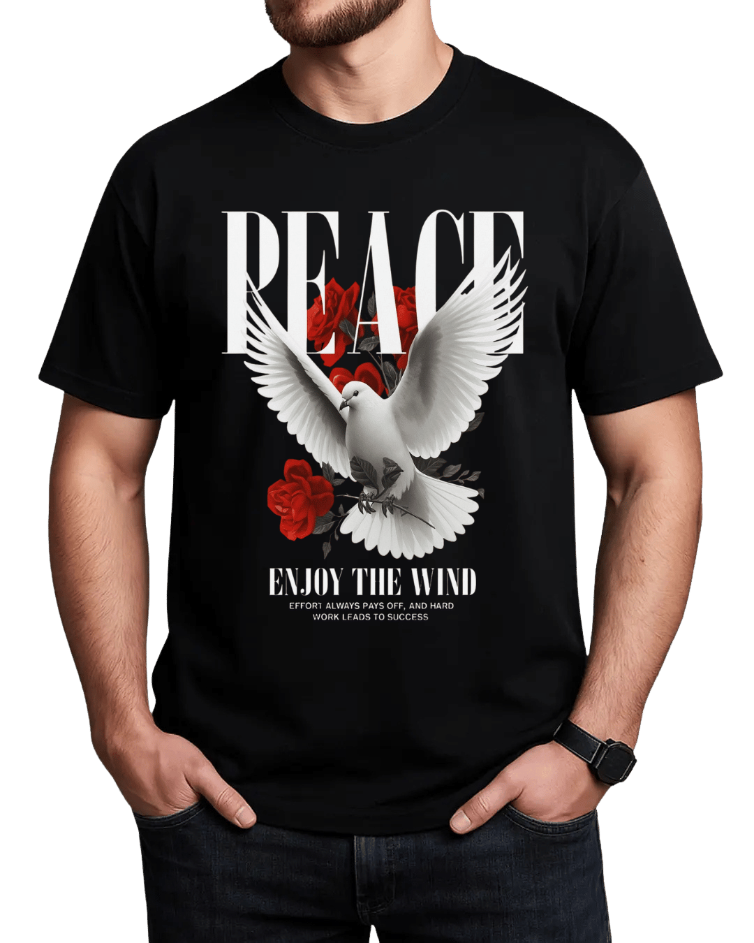 Peace Dove and Red Roses Motivational Graphic T-Shirt