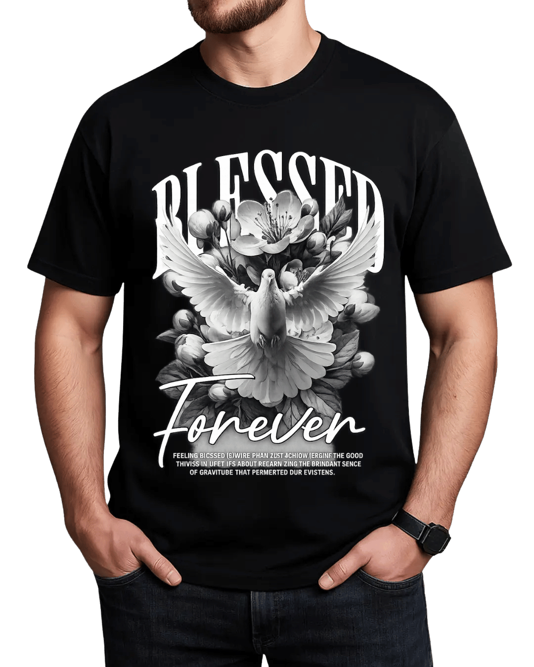 Christian Faith Blessed Forever White Dove Flower Graphic T-Shirt