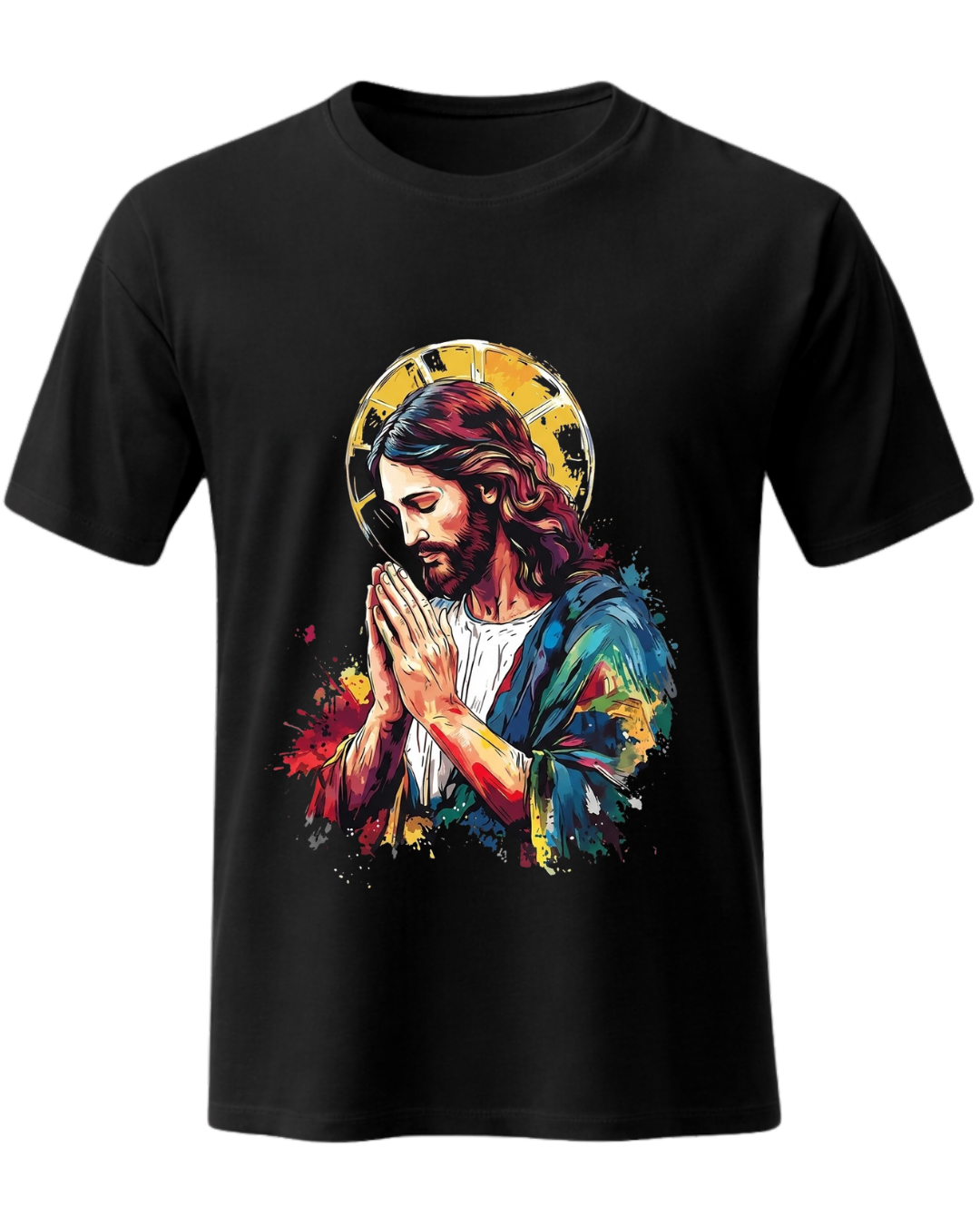 Christian Praying Jesus Christ Artistic Graphic Tee T-Shirt