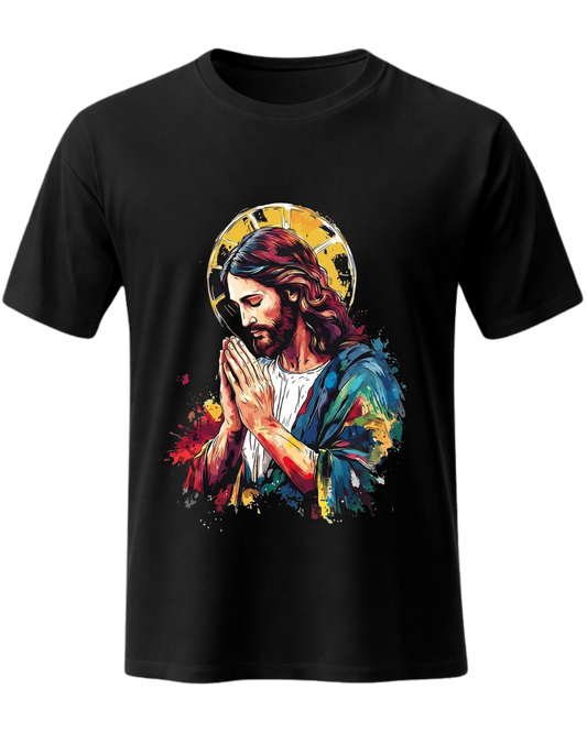 Christian Praying Jesus Christ Artistic Graphic Tee T-Shirt