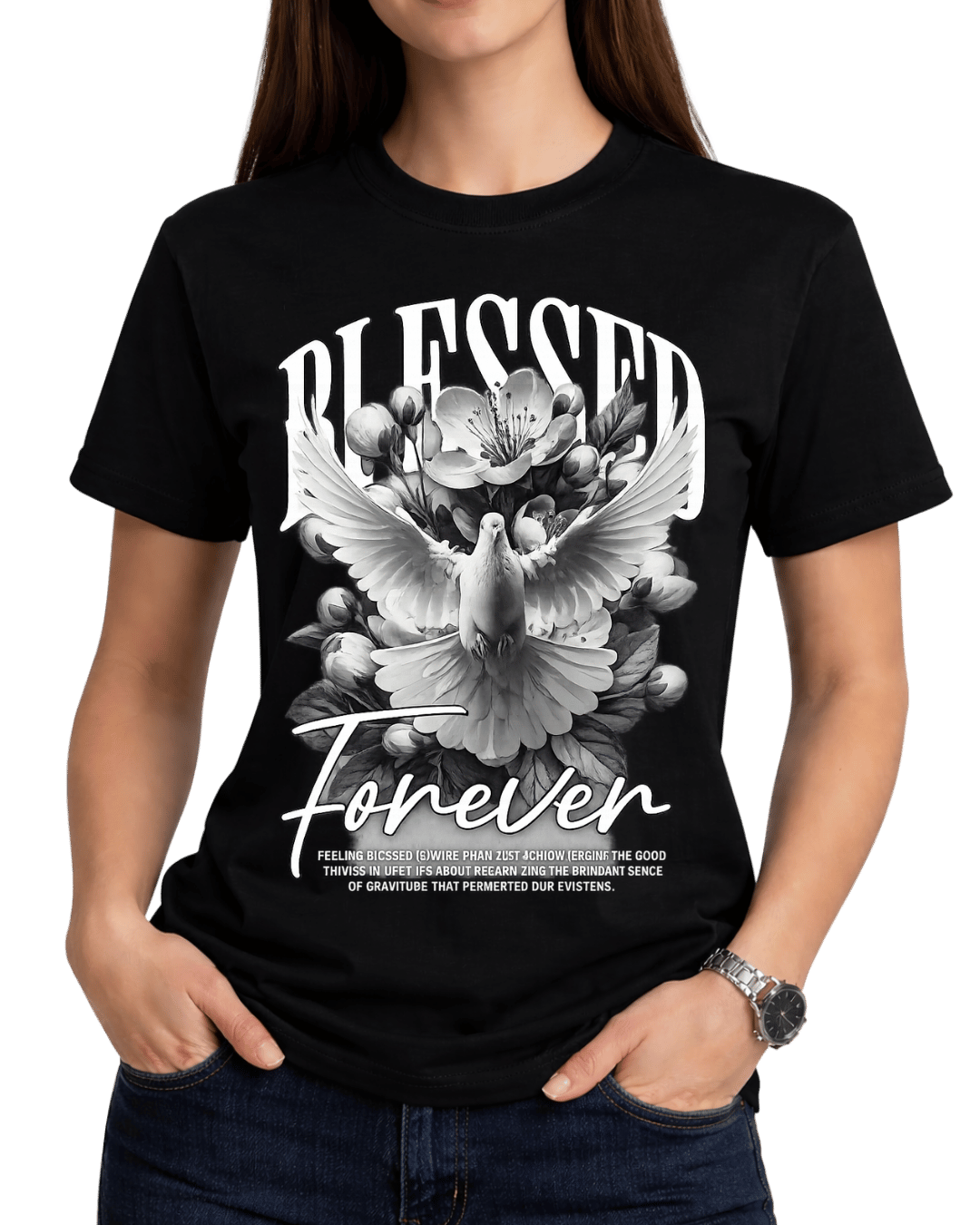 Christian Faith Blessed Forever White Dove Flower Graphic T-Shirt