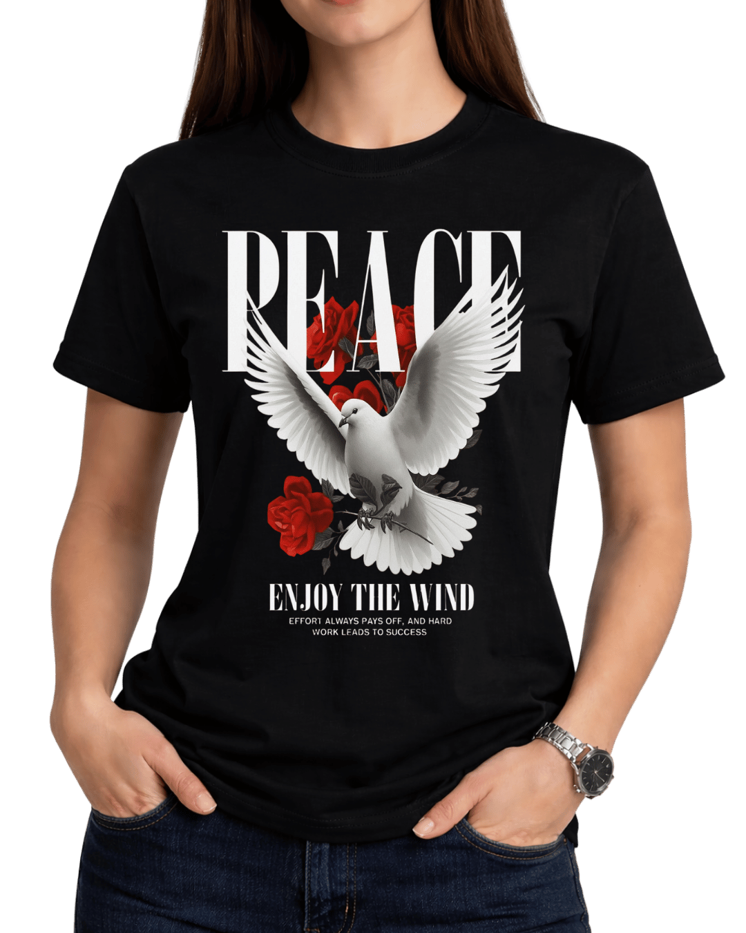 Peace Dove and Red Roses Motivational Graphic T-Shirt
