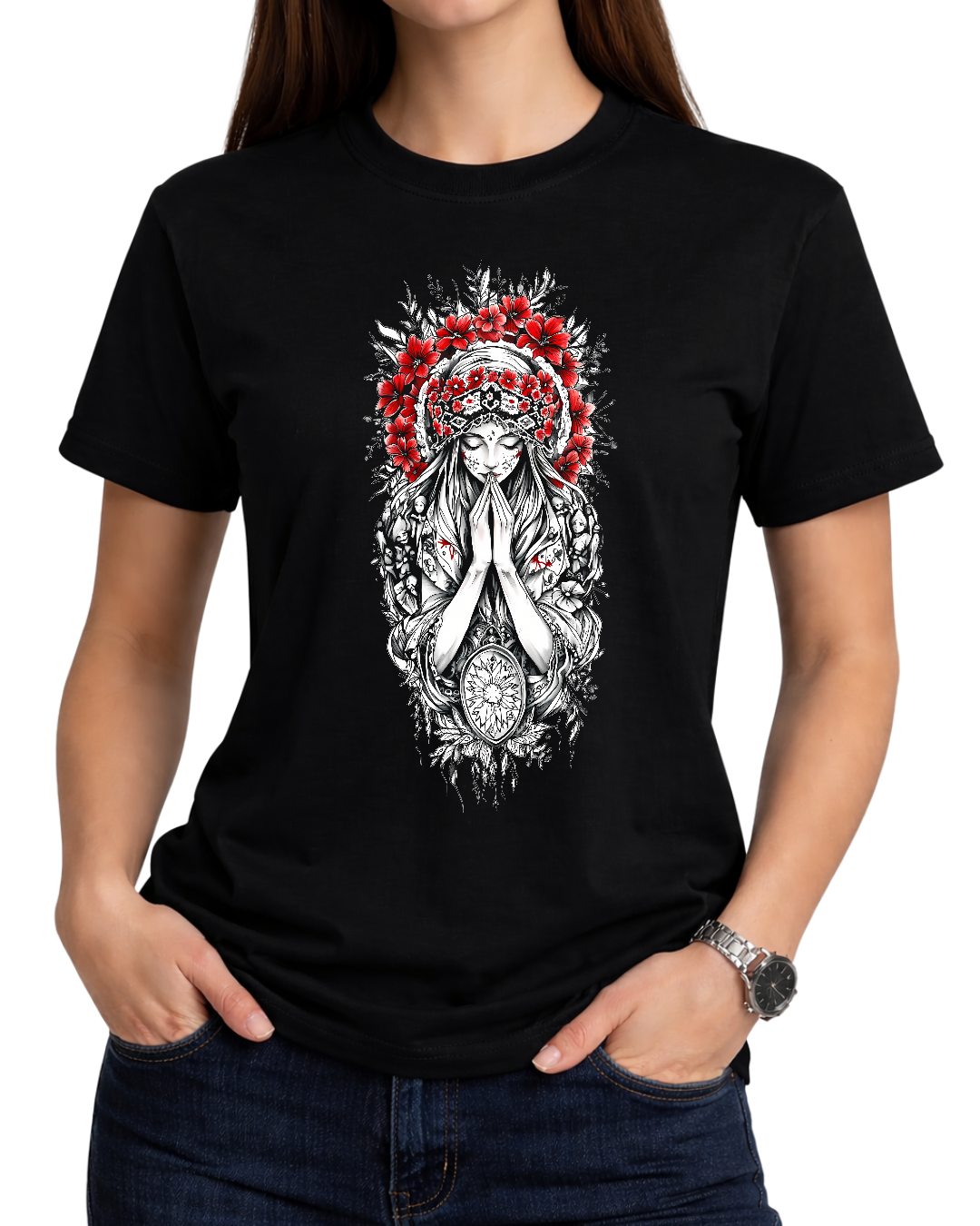 Christian Cross & Virgin Mary Double Printed Tee