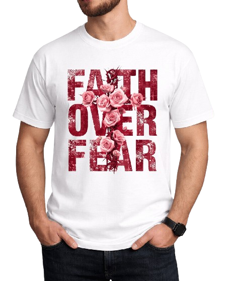 Christian Faith Over Fear Floral Cross Unisex Graphic T-Shirt