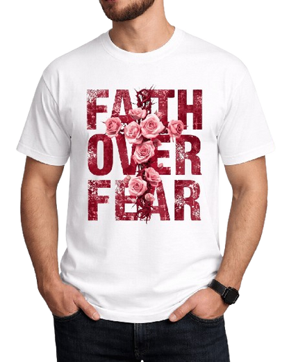 Christian Faith Over Fear Floral Cross Unisex Graphic T-Shirt