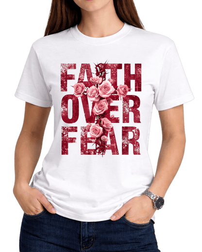 Christian Faith Over Fear Floral Cross Unisex Graphic T-Shirt