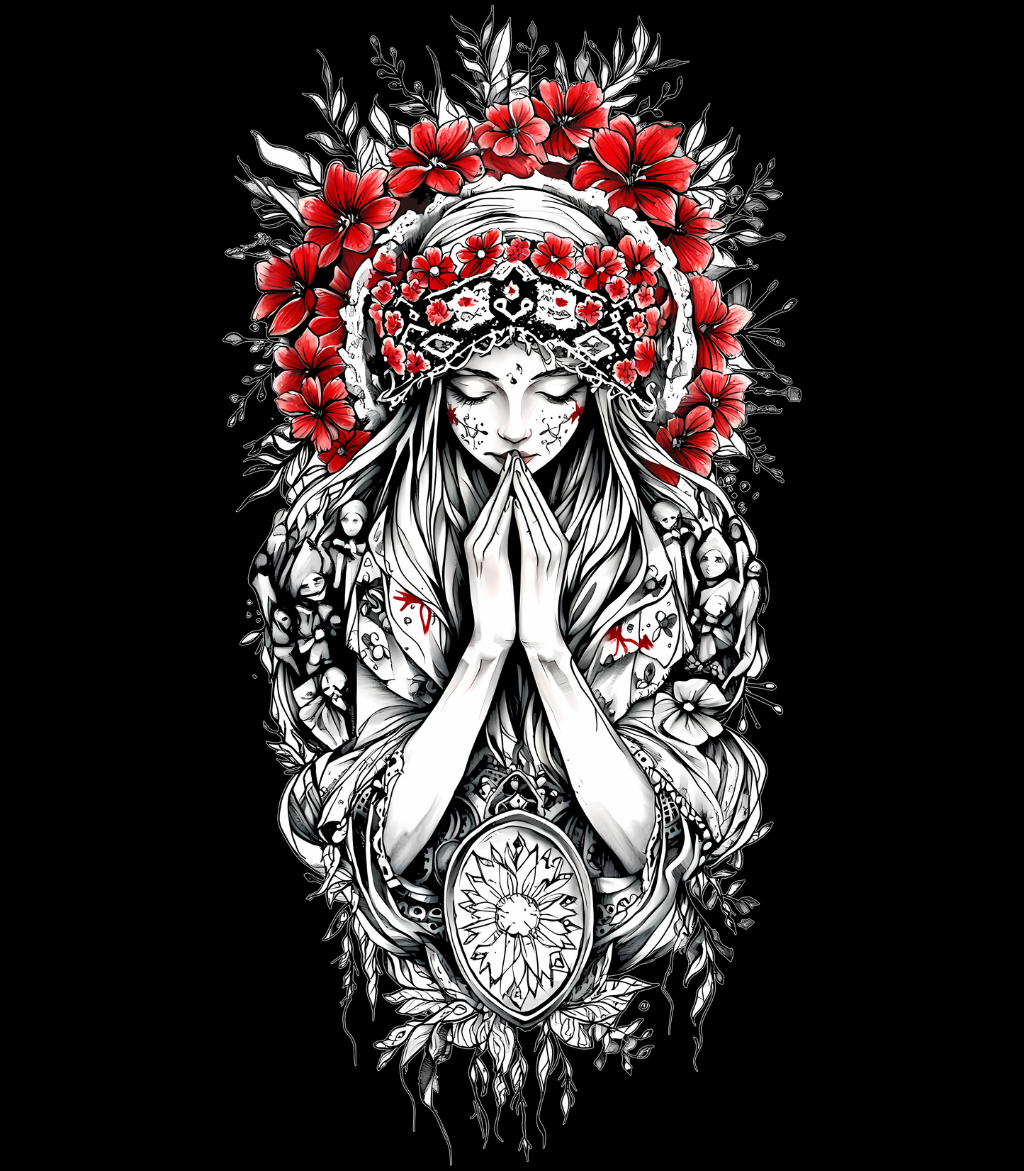 Christian Cross & Virgin Mary Double Printed Tee