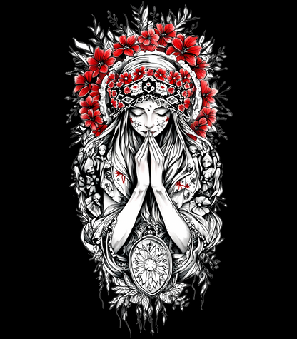 Christian Cross & Virgin Mary Double Printed Tee