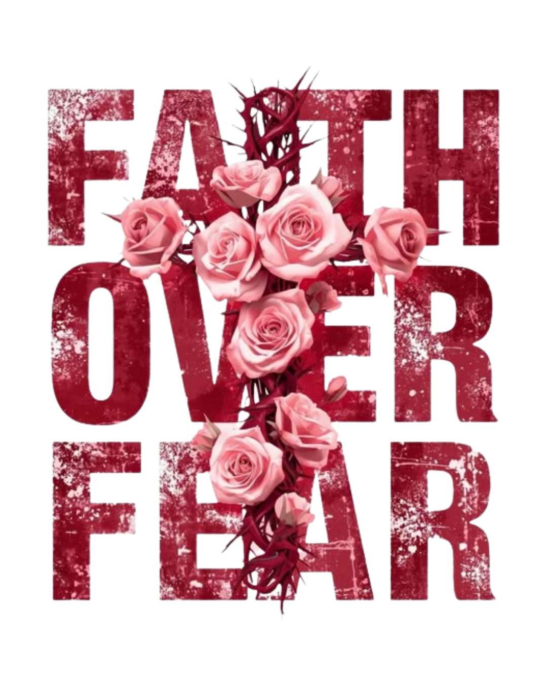 Christian Faith Over Fear Floral Cross Unisex Graphic T-Shirt