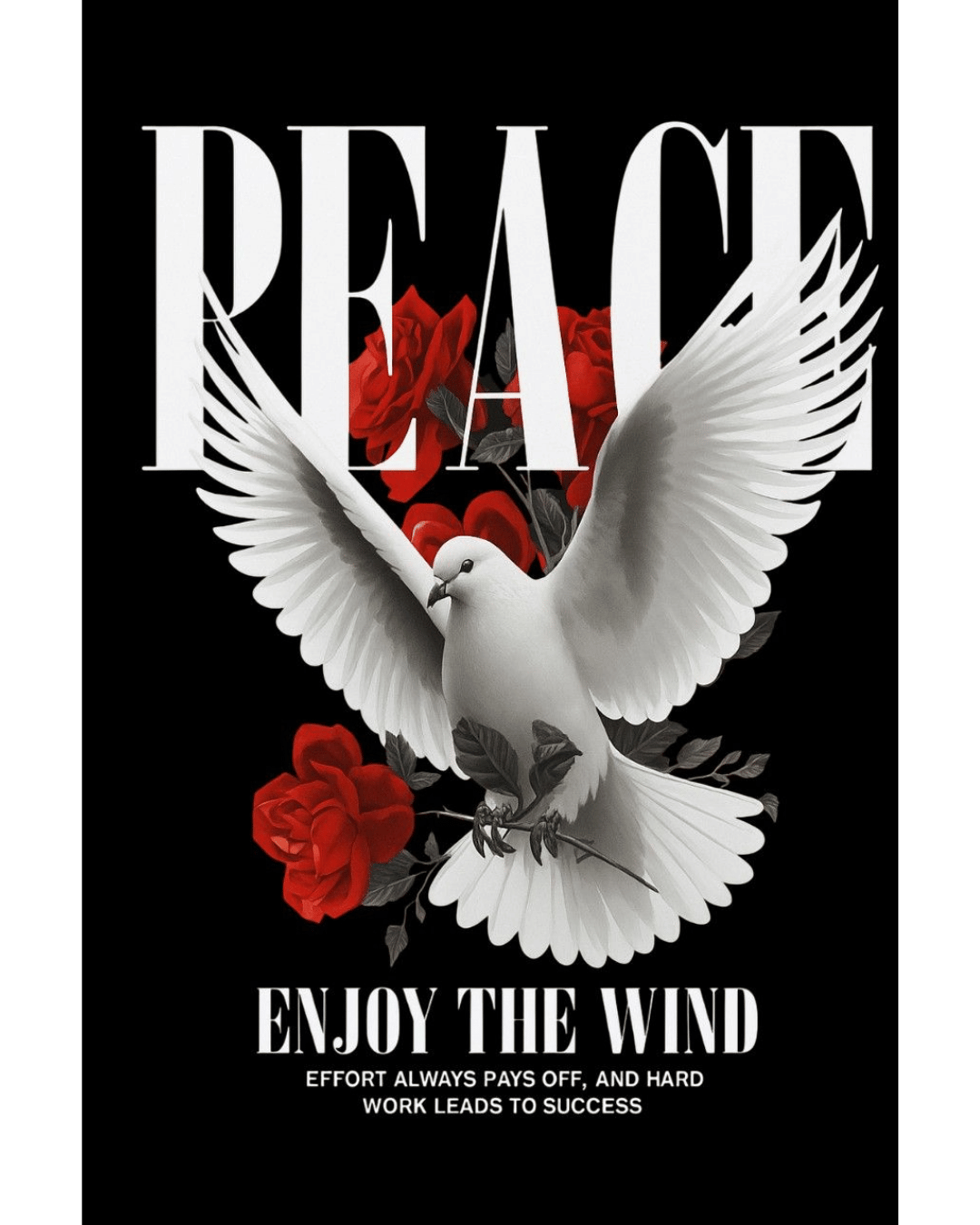 Peace Dove and Red Roses Motivational Graphic T-Shirt