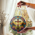 Christian Cross Stained Glass Suncatcher, Religious Home Decor, Christian Window Hanging with Floral Design, Memorial Cross Suncatcher