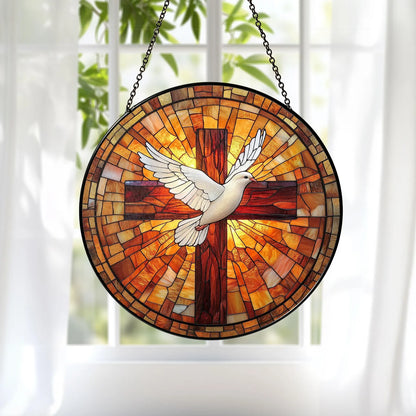 Holy Spirit Stained Glass Suncatcher, Cross & Dove Suncatcher, Religious Window Art, Christian Suncatcher, Faith-Based Gift, Christmas Gift