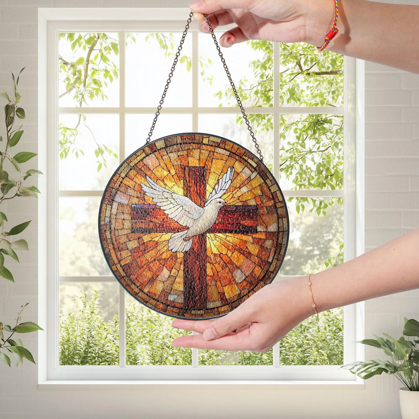Holy Spirit Stained Glass Suncatcher, Cross & Dove Suncatcher, Religious Window Art, Christian Suncatcher, Faith-Based Gift, Christmas Gift