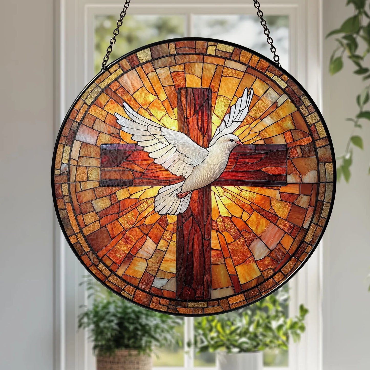 Holy Spirit Stained Glass Suncatcher, Cross & Dove Suncatcher, Religious Window Art, Christian Suncatcher, Faith-Based Gift, Christmas Gift