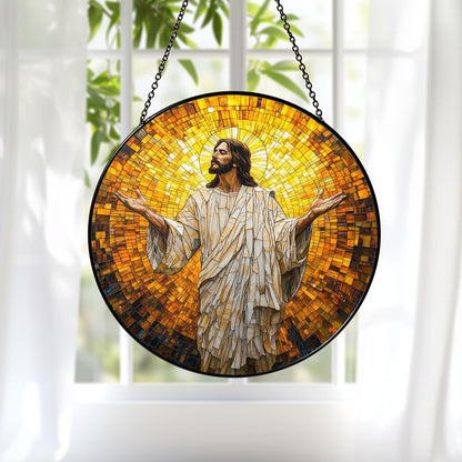 Jesus Christ Glass Suncatcher, Religious Window Art, Religious Cross Suncatcher, Regilious Nativity Ornament, Christian Cross Window Hanging