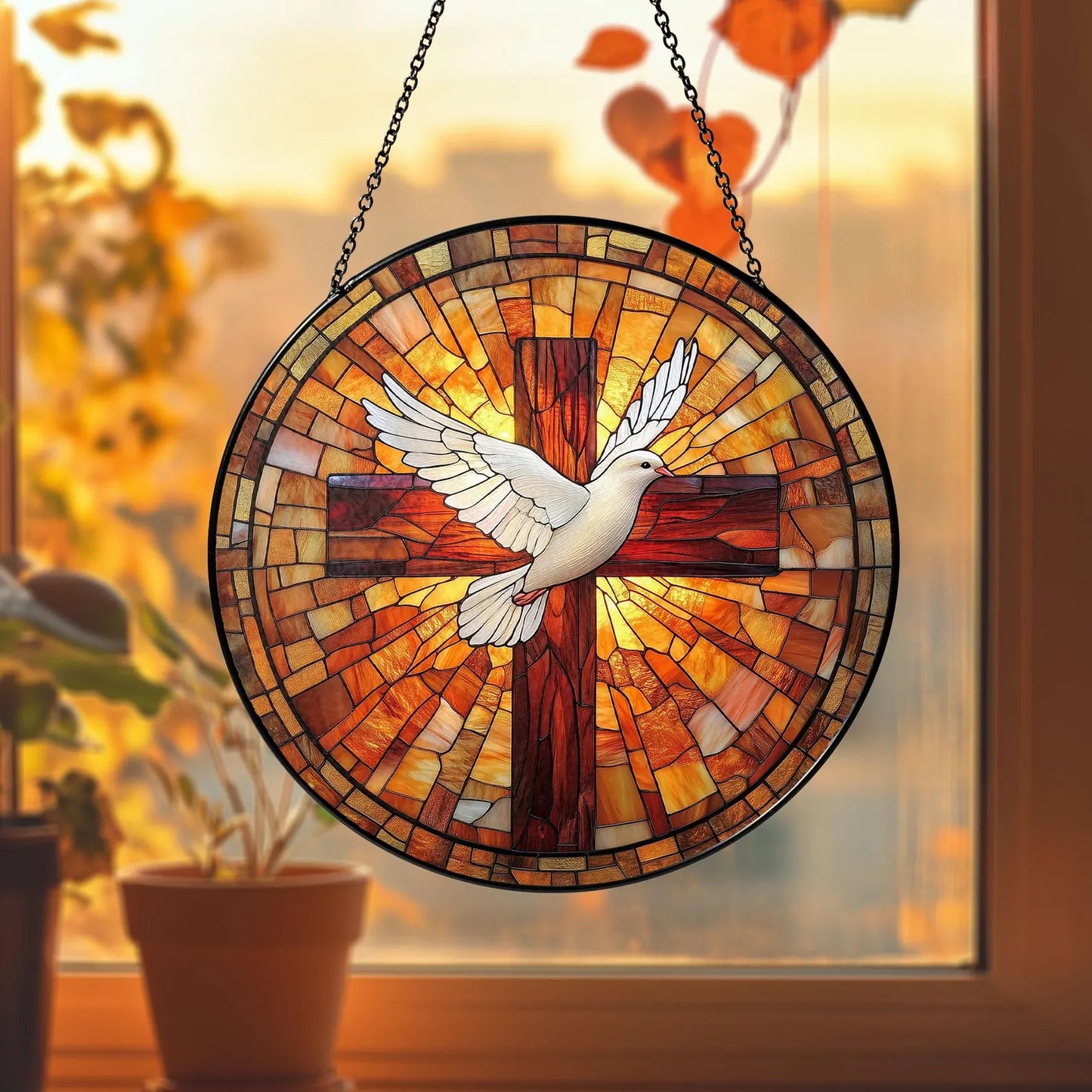 Holy Spirit Stained Glass Suncatcher, Cross & Dove Suncatcher, Religious Window Art, Christian Suncatcher, Faith-Based Gift, Christmas Gift