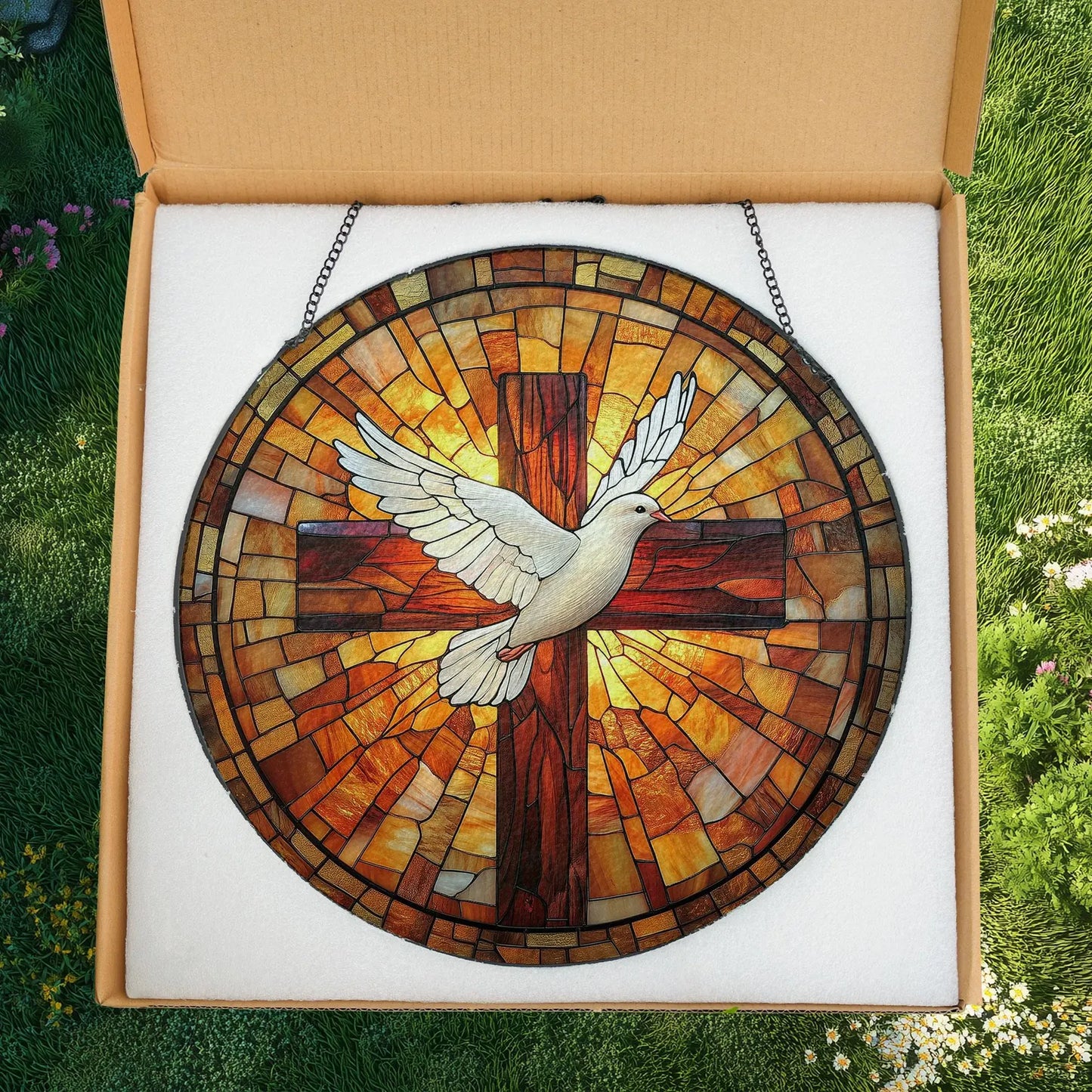 Holy Spirit Stained Glass Suncatcher, Cross & Dove Suncatcher, Religious Window Art, Christian Suncatcher, Faith-Based Gift, Christmas Gift