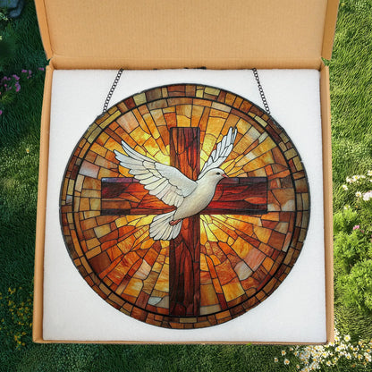 Holy Spirit Stained Glass Suncatcher, Cross & Dove Suncatcher, Religious Window Art, Christian Suncatcher, Faith-Based Gift, Christmas Gift