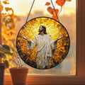 Jesus Christ Glass Suncatcher, Religious Window Art, Religious Cross Suncatcher, Regilious Nativity Ornament, Christian Cross Window Hanging