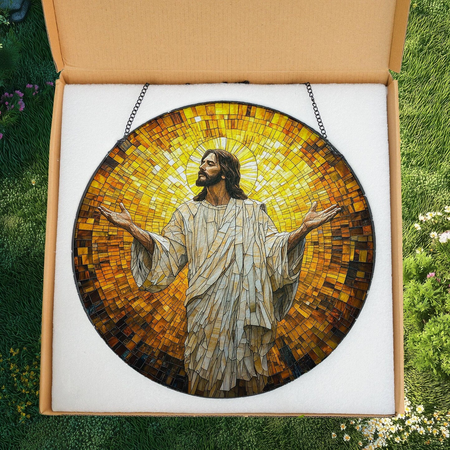 Jesus Christ Glass Suncatcher, Religious Window Art, Religious Cross Suncatcher, Regilious Nativity Ornament, Christian Cross Window Hanging