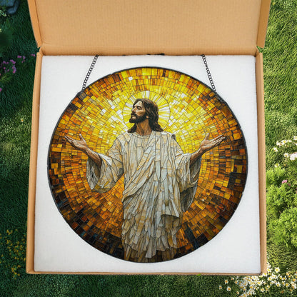 Jesus Christ Glass Suncatcher, Religious Window Art, Religious Cross Suncatcher, Regilious Nativity Ornament, Christian Cross Window Hanging