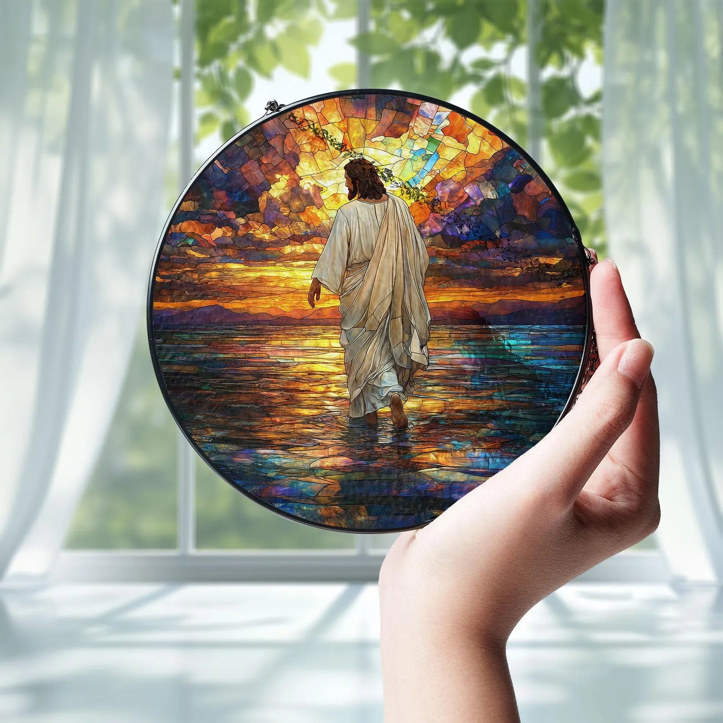 Jesus Christ Suncatcher Hanging Sign, Christian Window Hanging, Religious Suncatcher, Jesus Christ Decoration, Religious Christmas Decor