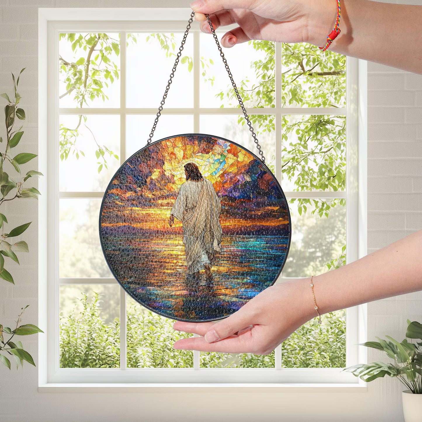 Jesus Christ Suncatcher Hanging Sign, Christian Window Hanging, Religious Suncatcher, Jesus Christ Decoration, Religious Christmas Decor