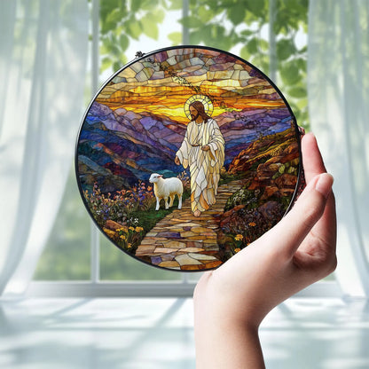 Jesus Stained Glass Suncatcher, The Good Shepherd Christian Window Art, Religious Home Decor, Faith Gift for Believers, Spiritual Suncatcher