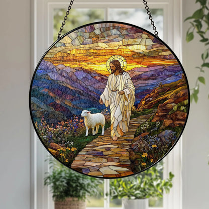 Jesus Stained Glass Suncatcher, The Good Shepherd Christian Window Art, Religious Home Decor, Faith Gift for Believers, Spiritual Suncatcher