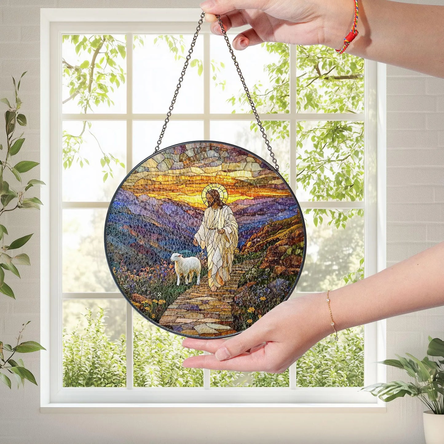 Jesus Stained Glass Suncatcher, The Good Shepherd Christian Window Art, Religious Home Decor, Faith Gift for Believers, Spiritual Suncatcher