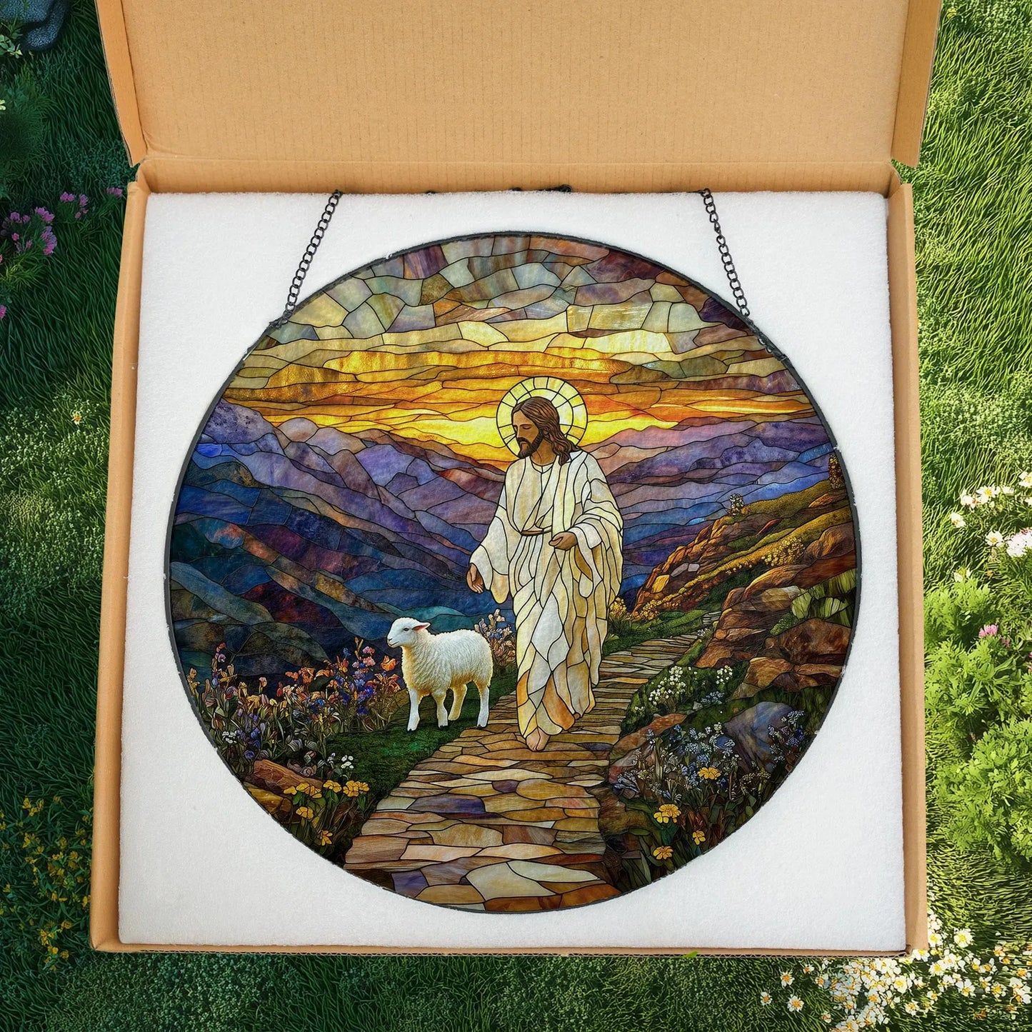 Jesus Stained Glass Suncatcher, The Good Shepherd Christian Window Art, Religious Home Decor, Faith Gift for Believers, Spiritual Suncatcher