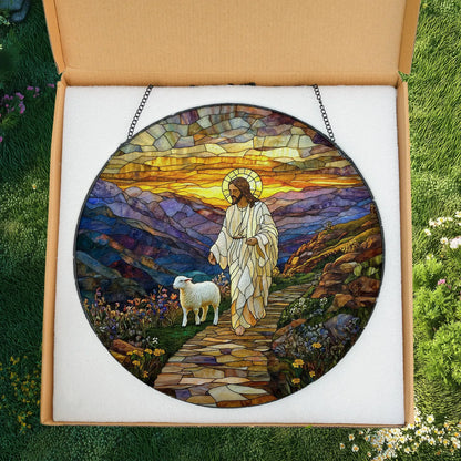 Jesus Stained Glass Suncatcher, The Good Shepherd Christian Window Art, Religious Home Decor, Faith Gift for Believers, Spiritual Suncatcher
