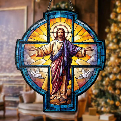 Jesus Cross Suncatcher Acrylic Window Hanging - Religious Decor, Suncatcher God, Christian Gift, Catholic Home Decoration