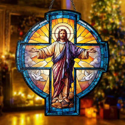 Jesus Cross Suncatcher Acrylic Window Hanging - Religious Decor, Suncatcher God, Christian Gift, Catholic Home Decoration