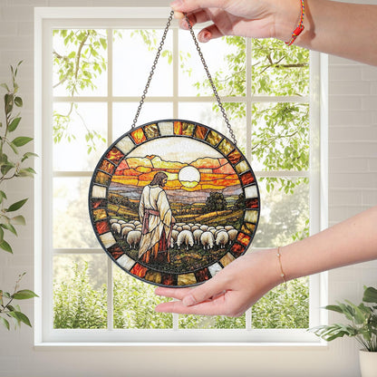 Jesus and Lamb Stained Glass Suncatcher, Christian Home Decor