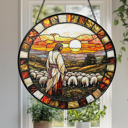 Jesus and Lamb Stained Glass Suncatcher, Christian Home Decor