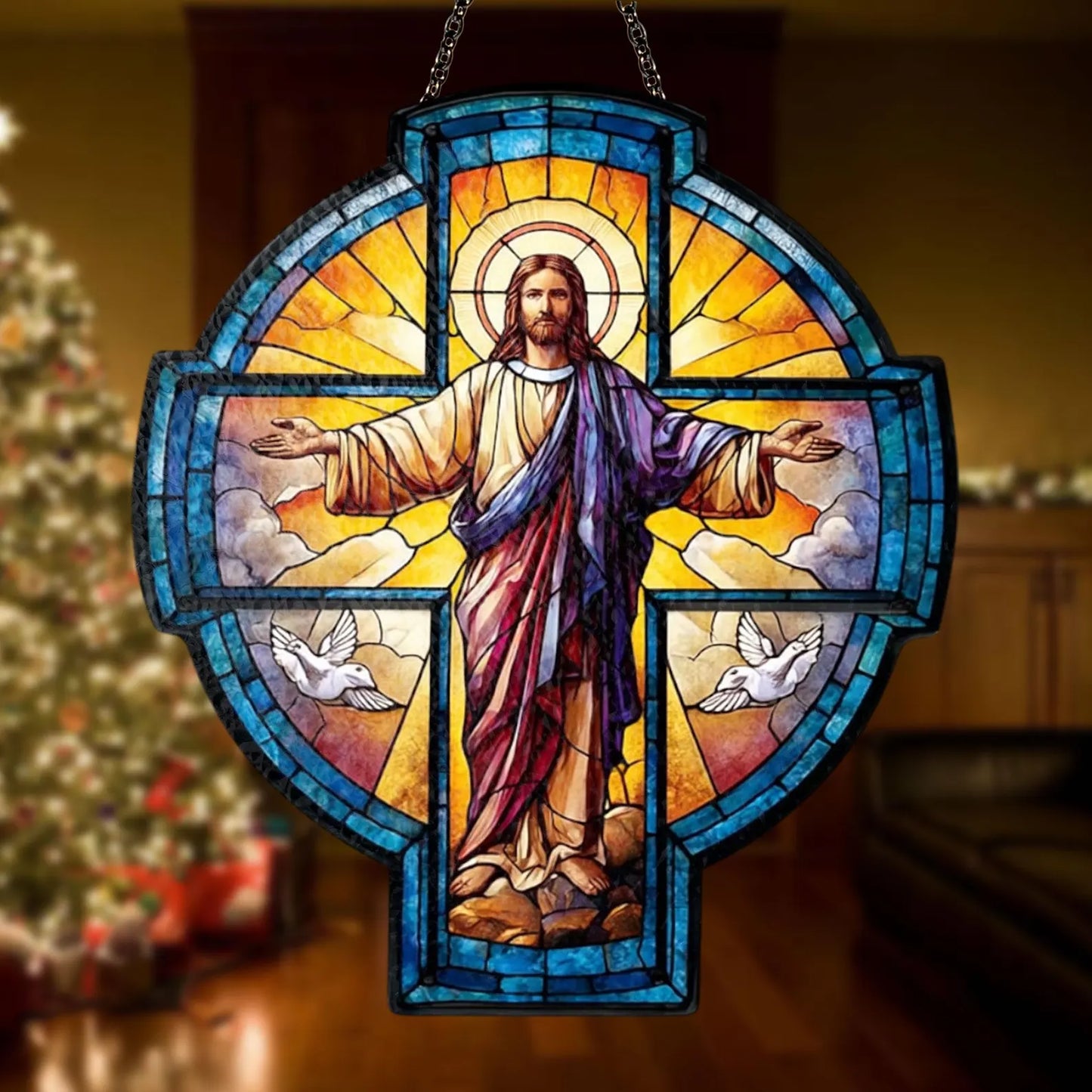 Jesus Cross Suncatcher Acrylic Window Hanging - Religious Decor, Suncatcher God, Christian Gift, Catholic Home Decoration
