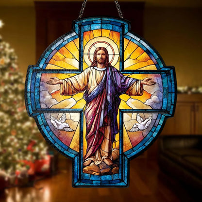 Jesus Cross Suncatcher Acrylic Window Hanging - Religious Decor, Suncatcher God, Christian Gift, Catholic Home Decoration