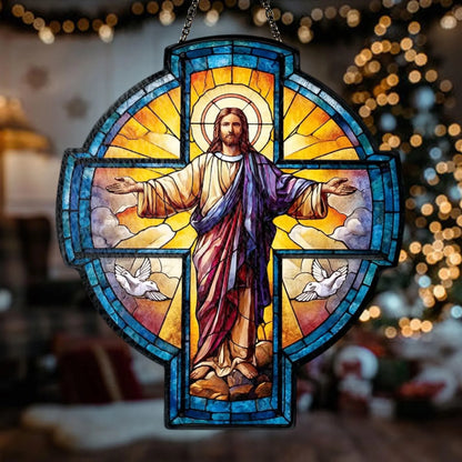 Jesus Cross Suncatcher Acrylic Window Hanging - Religious Decor, Suncatcher God, Christian Gift, Catholic Home Decoration