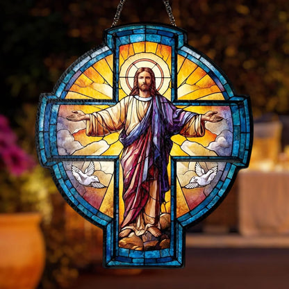 Jesus Cross Suncatcher Acrylic Window Hanging - Religious Decor, Suncatcher God, Christian Gift, Catholic Home Decoration