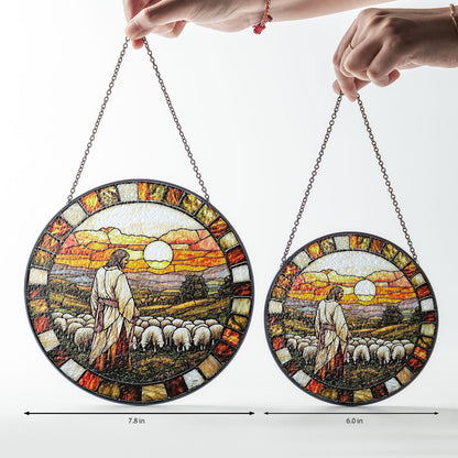Jesus and Lamb Stained Glass Suncatcher, Christian Home Decor